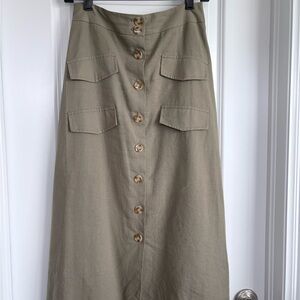 Anthropologie Olive Button-Down A-Line Skirt